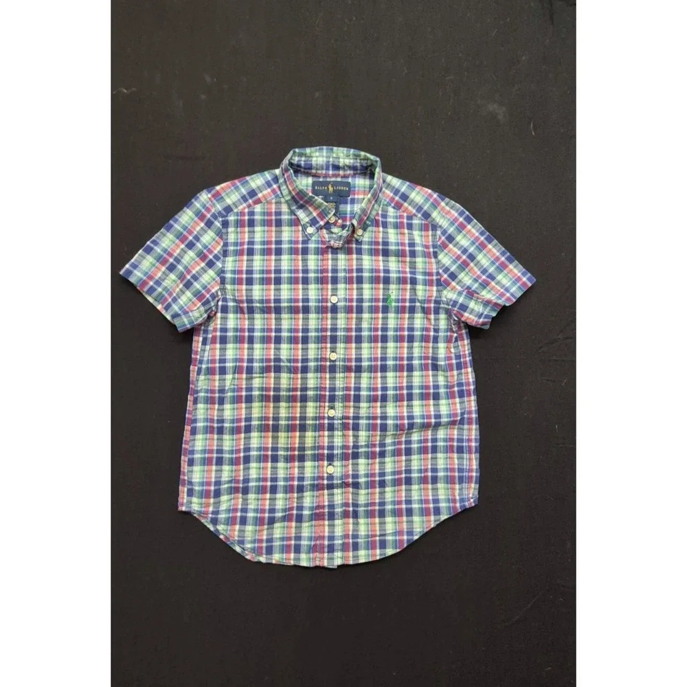 Ralph Lauren‎ boy's multi-color plaid short sleeve button up dress shirt sz. 6